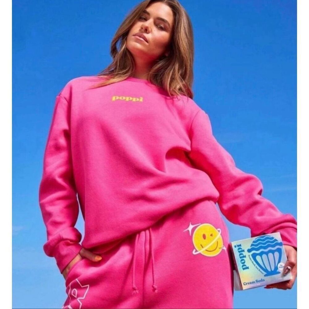 Poppi “iconic” Hot Pink Graphic Sweatshirt & Jogger Lounge Set XL